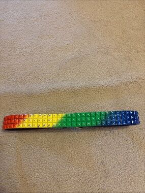 Vintage Y2K Hot Topic Bonded Leather Pride Rainbow Studded Belt Sz 31